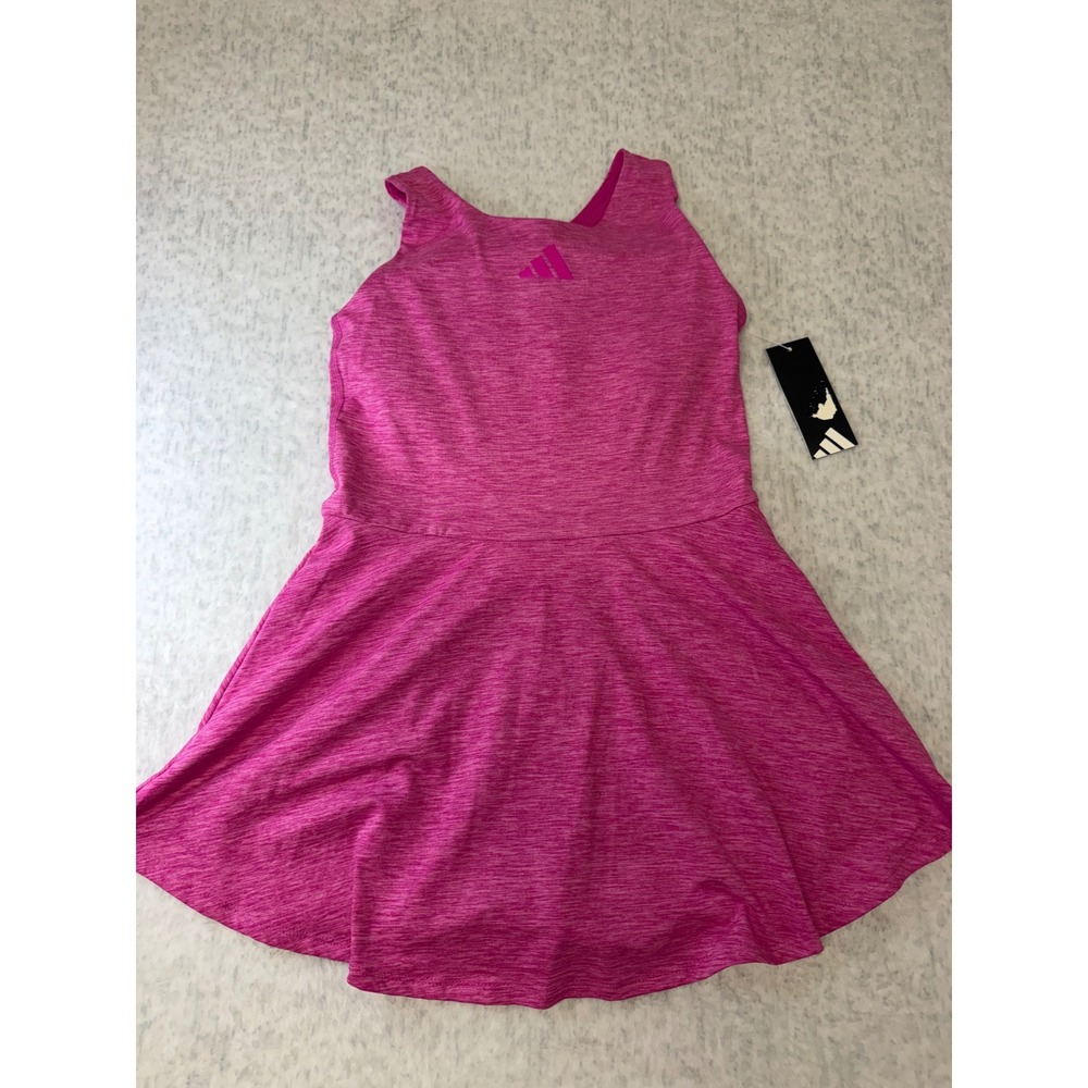 Adidas Kids Melange Flounce Dress Lucid Fuchsia Melange Pink XL 16 AZ10335 NWT